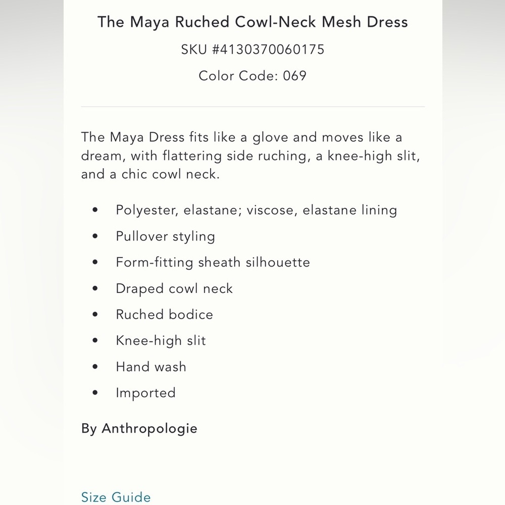 Anthropologie NWT The Maya Ruched Cowl-Neck Mesh Dress size M. - Picture 5 of 16
